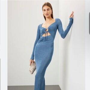 MINKPINK Axra Blue Long Sleeve Midi Dress